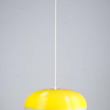 Mid Century Modern Ribbed Yellow & White Acrylic Pendant Light