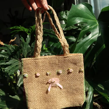 Vintage Cottagecore Mini Woven Straw Tote with Rose Floral Details