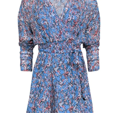 IRO - Blue & Orange Abstract Floral Print Long Sleeve Mini Dress Sz 6