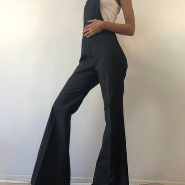 Vintage Chemin De Fer Black Denim  Bell Bottoms Overalls 