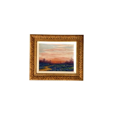 Texas "Bluebonnets at Sunset" Painting, Framed 