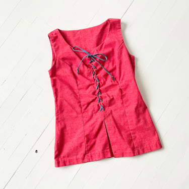 1970s Red Lace-Up Top 