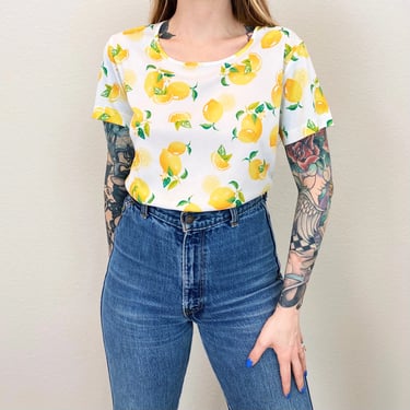 90's Summer Lemons Print Top 