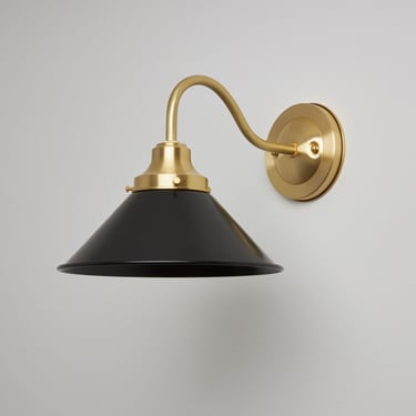 10" Metal Cone Shade - Gooseneck Wall Sconce - Industrial Lighting - Brass Wall Lamp - Wall Sconce - Kitchen Fixture 