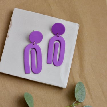 Purple Abstract Statement Earrings / Polymer Clay Funky Jewelry / Lavender / Lilac 