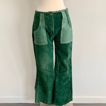 Vintage 1970s green suede and leather hipster flares-size 7 