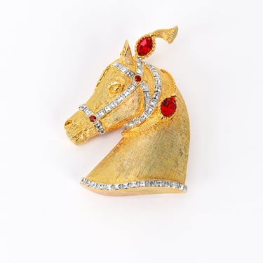 Gold & Ruby Carnival Horse Brooch