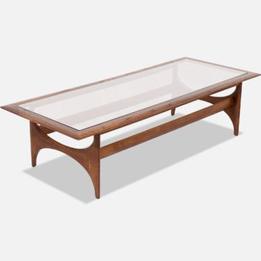 Mid-Century Modern Sculpted Walnut & Glass Coffee Table by Lane Furniture