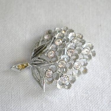 1960s Sarah Coventry Silver Floral Branch Rhinestone Brooch 