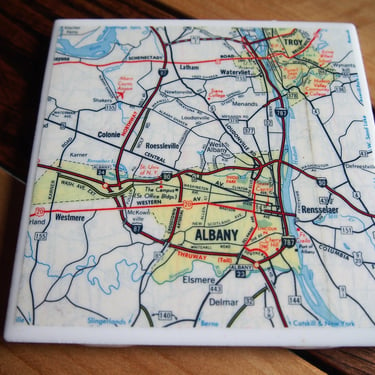 1985 Albany New York Map Coaster. Albany Map. Vintage Albany Gift. SUNY. City Map Gift. Albany Housewarming. New York State Capitol. 