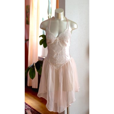 Vintage Sheer Lace Nighty - 1980s - Vintage Lingerie, Negligee - Pink, Flirty 