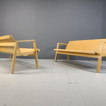 Mid century plywood benches in the manner of Alvar Aalto, 1960 - set of 2 - vintage design benches - mid century wooden benches 