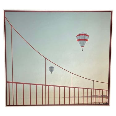 Hot-Air Balloons Above the San Francisco Bridge- Oil on Canvas by Patrick Heughe