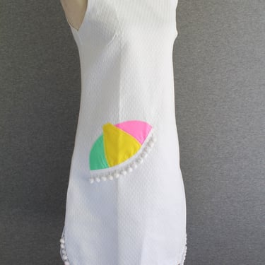 1960s - Cotton Pique - Sundress - Pocket - by Starlite of Miami - Estimated size 4/6 