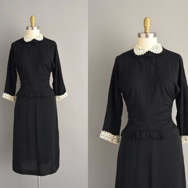 1950s vintage dress | Black rayon Cocktail Party Dress | Large | 50s dress 
