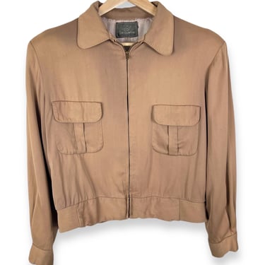 Vintage 1950s Rayon Gabardine Ricky Jacket ~ size M to L ~ Work Wear ~ Gab ~ Rockabilly ~ Atomic Era ~ Flap Pockets 