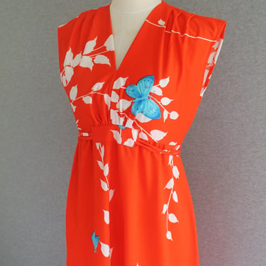 Hawaiian - Tropical - Orange/Red - Maxi - Butterfly - Floral - by Malama Sophisticates - Hawaii - Esatimated 4/6 