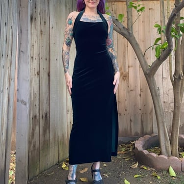 Vintage 1990’s Green Velvet Halter Dress 