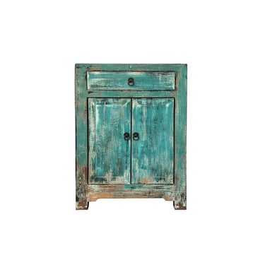 Distressed Turquoise Aqua Blue Small Cabinet End Table Nightstand ws4326E 