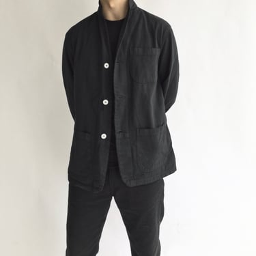 Vintage Black Chore Jacket | Round Three Pocket | Unisex Cotton French Workwear Style Coat Blazer | M 