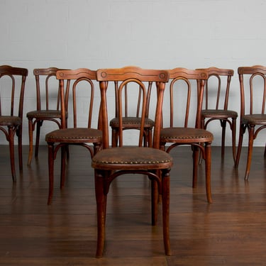 Antique Austrian Michael Thonet Bentwood Dining Chairs W/ Leather Seats - Set of 10 - Stamped 
