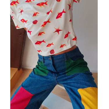 Vintage Salty Dreams Vibrant Crop T-Shirt | Goldfish Crewneck Cropped Tee  | Perfect Summer Top 