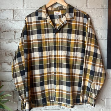 L XL, 1950s Plaid Button Down Shirt, As Is, Statler Sportswear 