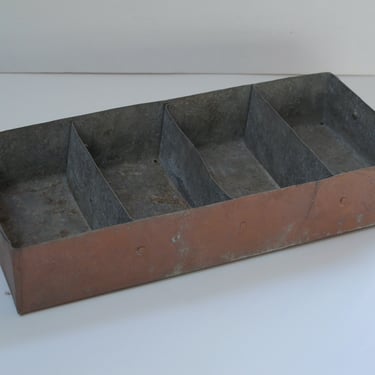 Vintage Metal Organizer Tray Toolbox Insert Metal Insert Copper Hand Folded Storage Tray Cubby Shelf Industrial Metal Tool Box 