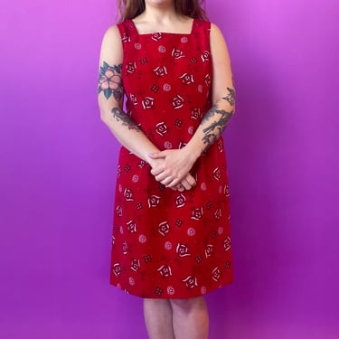 1990s Red Rose Paisley Dress, sz. L