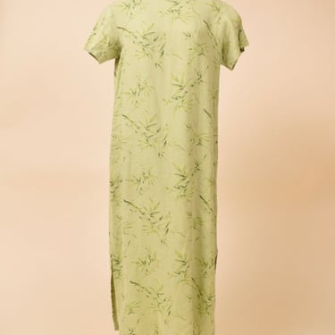 Sage Green 100% Linen Leaf Dress By Goldwater, M/L