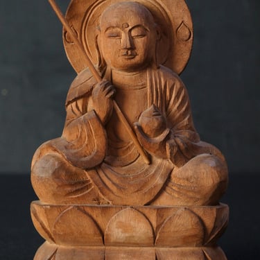 Japanese sculpture Butsuzo Buddha wood carving 1914 Kiri wood D 