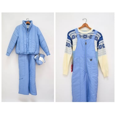 70s Rainbow Snowsuit -- Ski Pants Blue Snowsuit 1970s Overalls