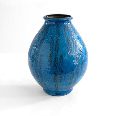 A large scale Danish mid-century vase with blue & black glazes.