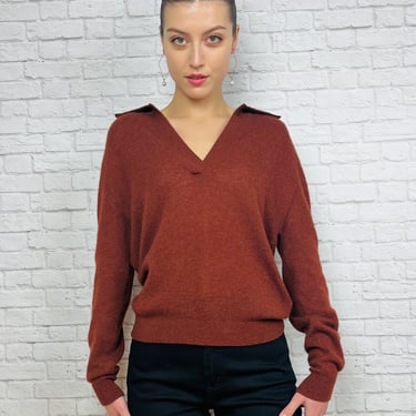 Khaite Jo V-neck Cashmere Sweater, Size XS, Rust
