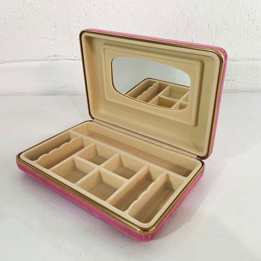 Vintage Pink Jewelry Box Velvet Earring Ring Case Gold Travel Hard Clamshell Retro Necklace Storage 1960s 1970s 