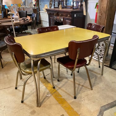 Burgundy and Yellow Vintage Dinette Set with 4 Chairs