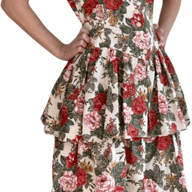80s Floral Print Dress Romantic Tiered Vintage Xs S
