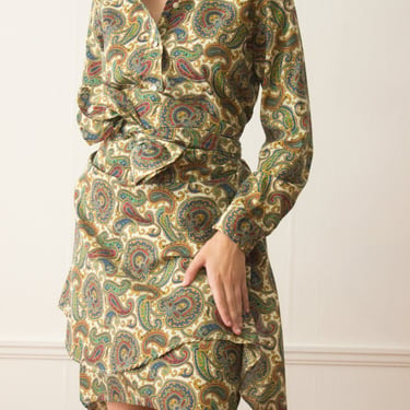 1960s Paisley Cotton Shirt Dress and Matching Button Down 