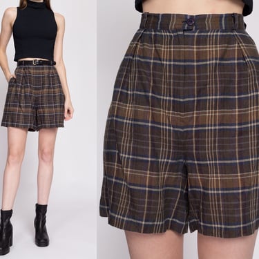 90s Plaid Linen Shorts - Small to Medium, 27
