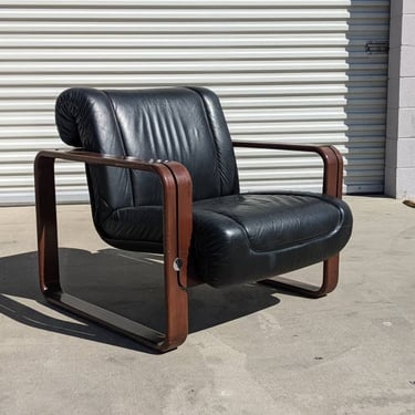 1970s Martin Stoll for Giroflex | Vintage Accent / Lounge / Side Chair | Black Leather | MCM | Retro | Mid Century | Postmodern 