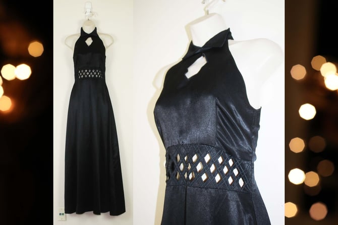 Vintage 1990s / 2000s Black Cut-Out Formal Dress, Size Extra Small 
