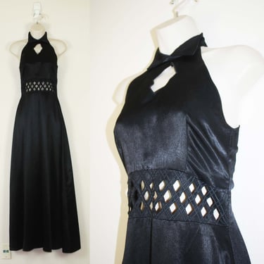 Vintage 1990s / 2000s Black Cut-Out Formal Dress, Size Extra Small 