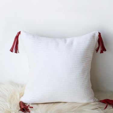 Christmas Pillow - Corduroy And Leather Tassels 