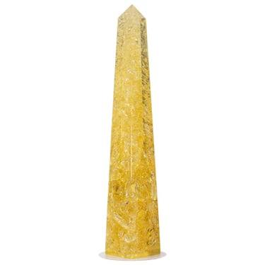 Oversized Yellow Fractal Resin Obelisk attributed to Pierre Giraudon 1970s