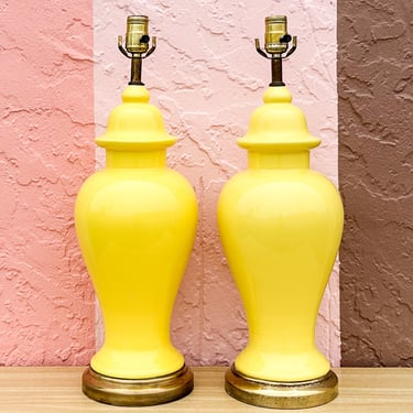 Pair of Happy Yellow Ginger Jar Lamps