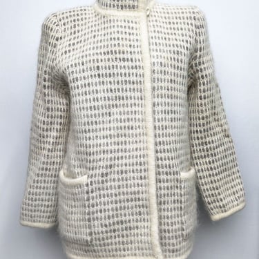 Mohair Soft Sweater COAT Jacket Ivory Soft Wool Vintage 