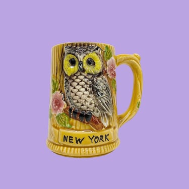 Vintage Owl Mug Retro 1970s Mid Century Modern + New York + State + Souvenir + Ceramic + Bird + Kitchen + Drinking + Decor + Animal Theme 