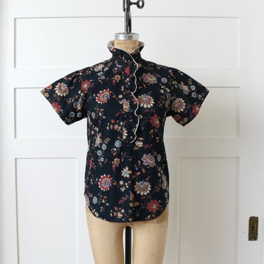 designer vintage Kenzo blouse • 1970s 1980s wallpaper floral ruffle blouse 