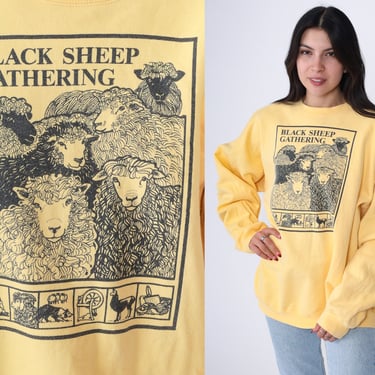 Black Sheep Gathering Sweatshirt 90s Farm Animal Sweatshirt Eugene Oregon Graphic Shirt Sheep Breeder Sweater Vintage 1990s Oversize Large L 