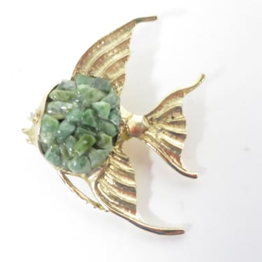 Vintage Jade Angel Fish Brooch 